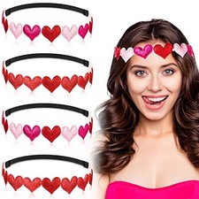 Yunlly 4 Pcs Valentine's Day Headbands Glitter Heart Headband Love Shaped