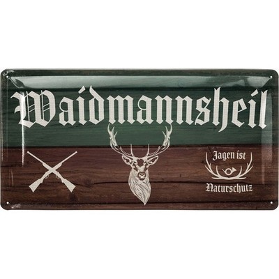 LANOLU Blechschild Waidmannsheil Jäger Jagd Retro - 17x34cm