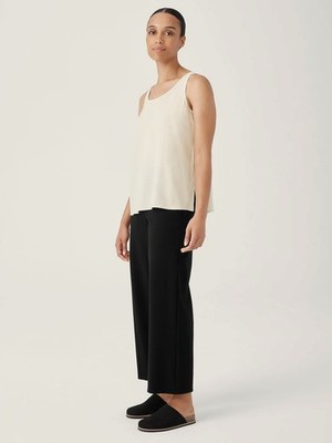 Eileen Fisher, 100% Silk Georgette Crepe Round Neck Tank, Bone