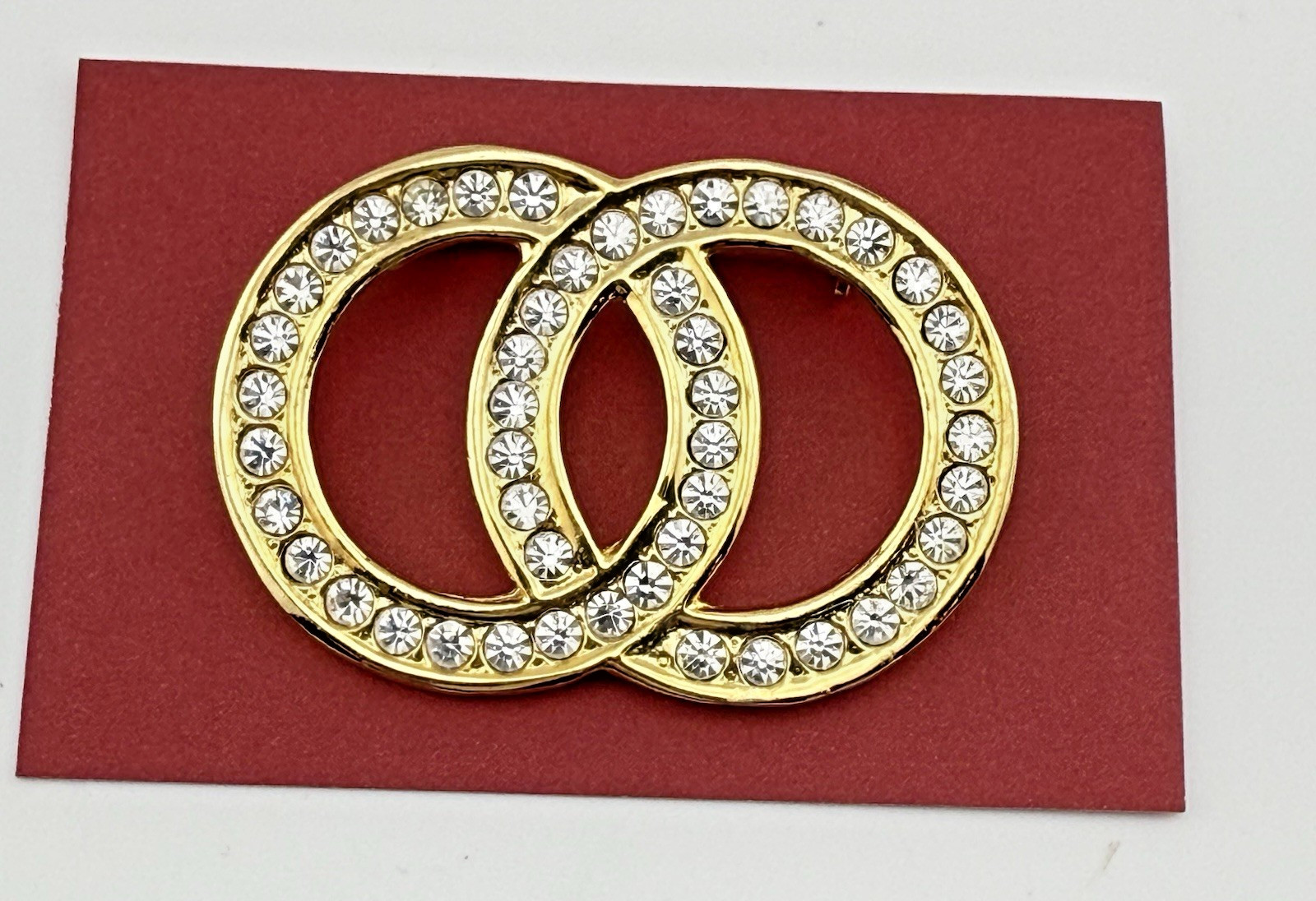 Rhinestone Infinity Link Double Circle Brooch Gol… - image 1