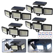 1-4pcs Solar Outdoor Lights 210 LED Security Lights with Remote Control 3 Heads