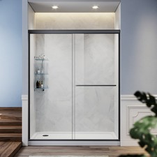 SUNNY Semi-Frameless 60" W x 72" H Double Sliding Shower Door 6mm Glass Black