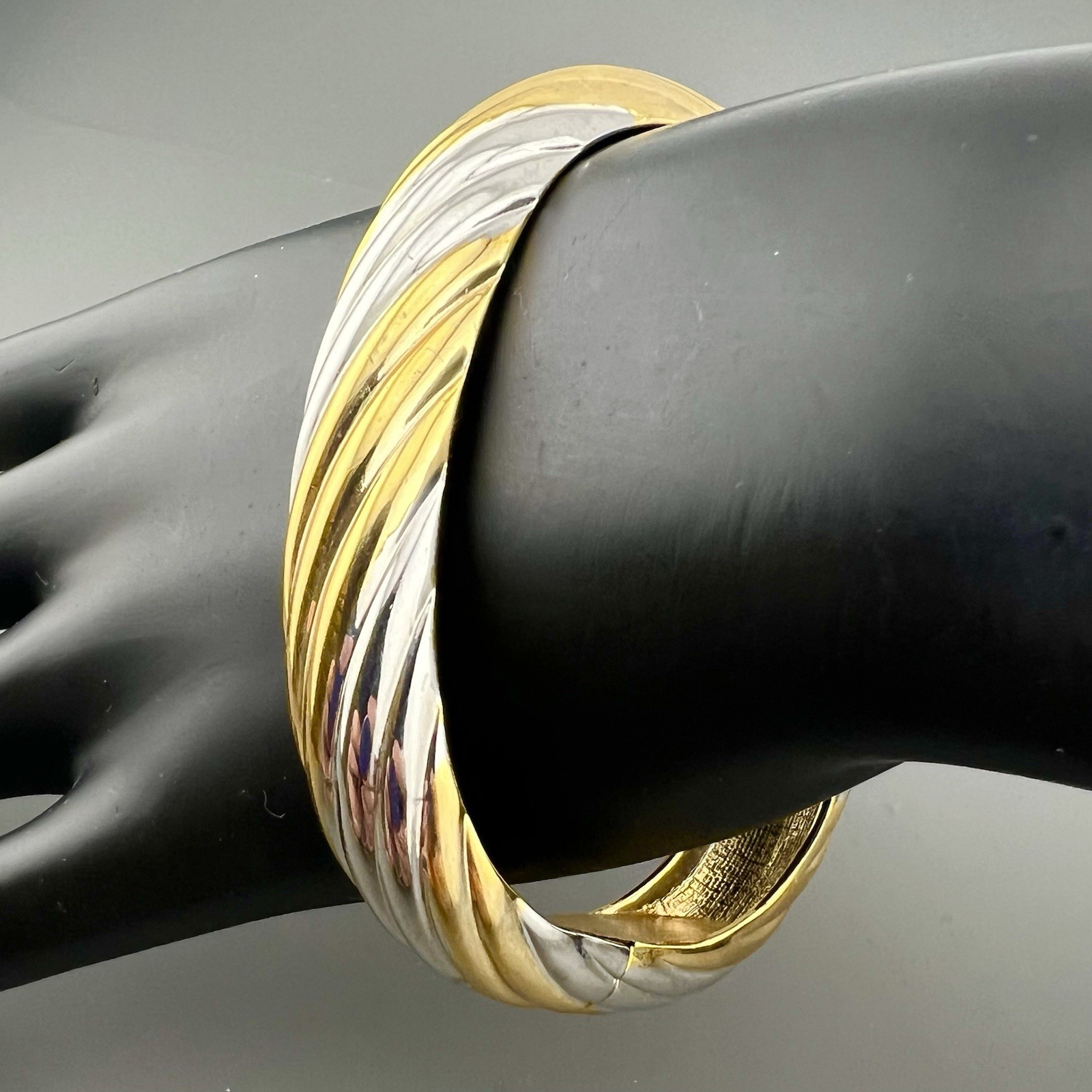 Vintage Hinged Bangle Bracelet Statement Two Tone… - image 6