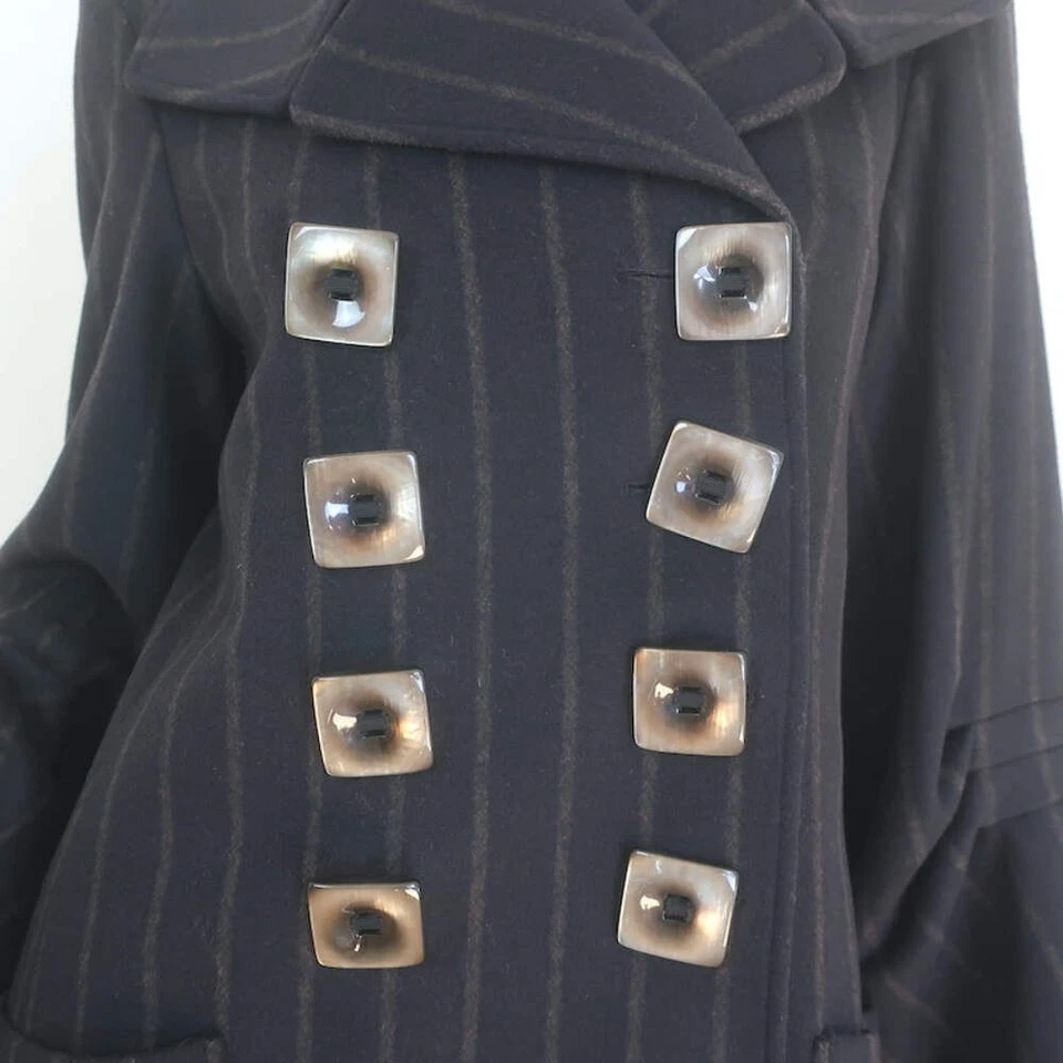 Abrigo Emporio Armani Doble Pecho Rayas Negro Lana Virgen Talla 40 Foto 2 de 4