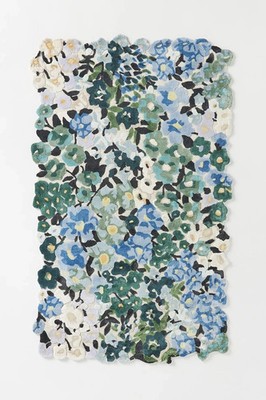 Hand-Tufted Floral Wool Viscose Rug Blue Green Ivory Modern Runner Carpet