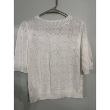 White Open-Knit Short Sleeve Sweater   Size L