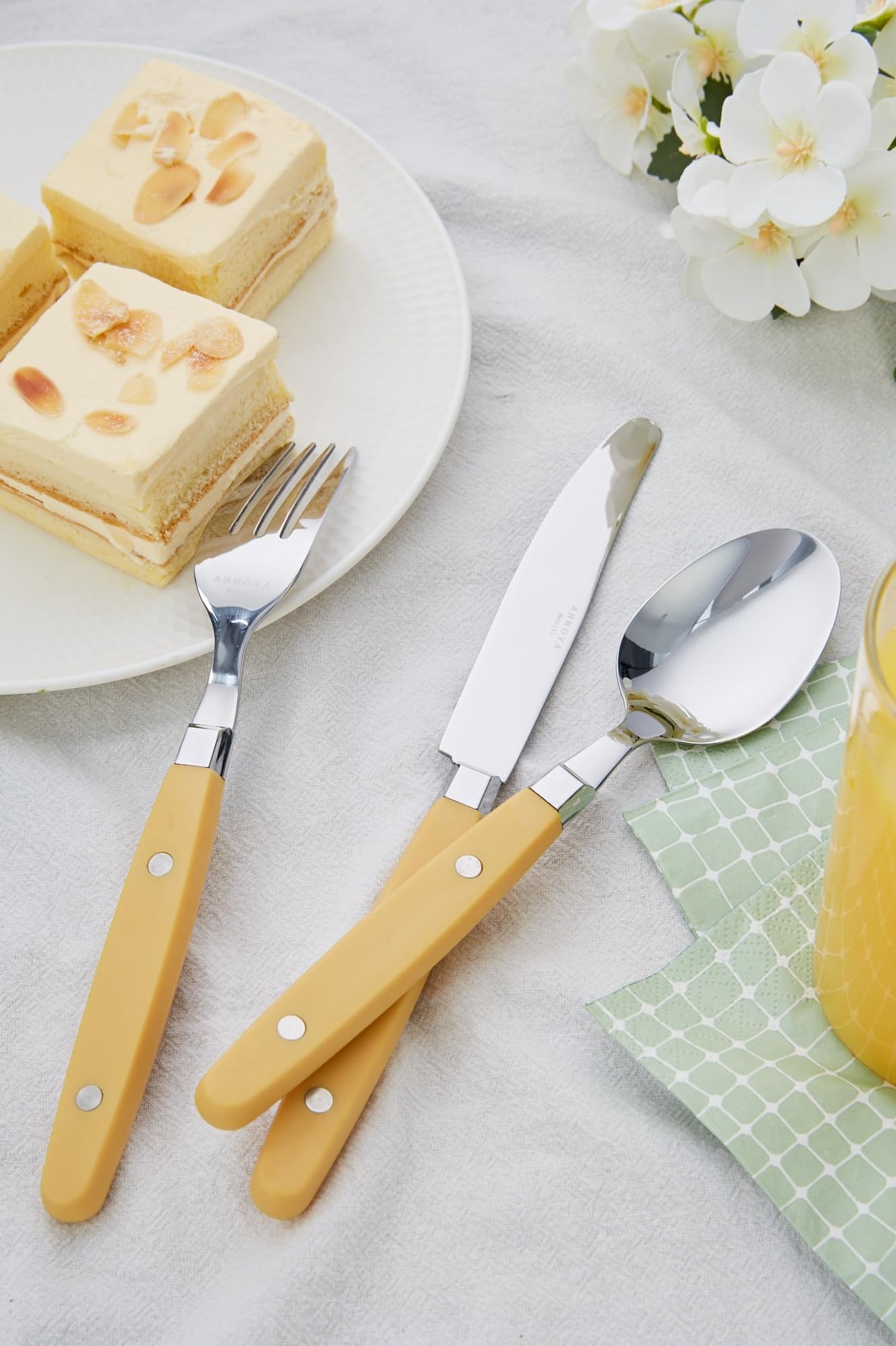 20-Piece Retro Stainless Steel Flatware Set with Ginger Yellow Handles