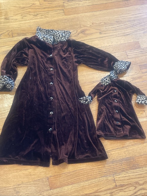 RARE My Twinn Doll & Child Size Large Matching Set Leopard And Burgundy Dresses