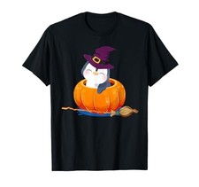 Witch's Broom Pumpkin Halloween Penguin Flipper Penguin T-Shirtfrom JP