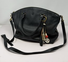Tory Burch Satchel & 5 Charms Black Pebbled Leather Shoulder Bag Purse