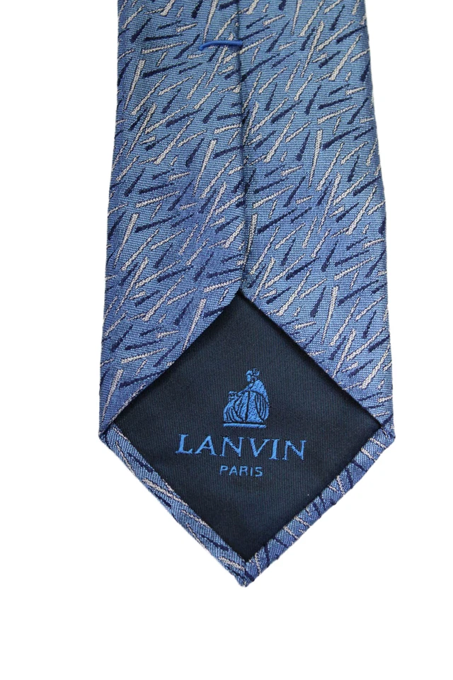 Lanvin Mens Silk Textured Lined Printed Monochromatic Sleek Tie Blue OS - Image 4 of 4