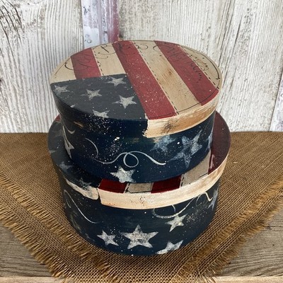 VTG Americana Stacked Patriotic Boxes with Stars and Stripes Set of 2
