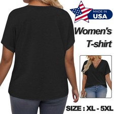 Casual Women's V-neck T-shirt Breathable Soft Comfort Short Sleeved Size XL-5XL