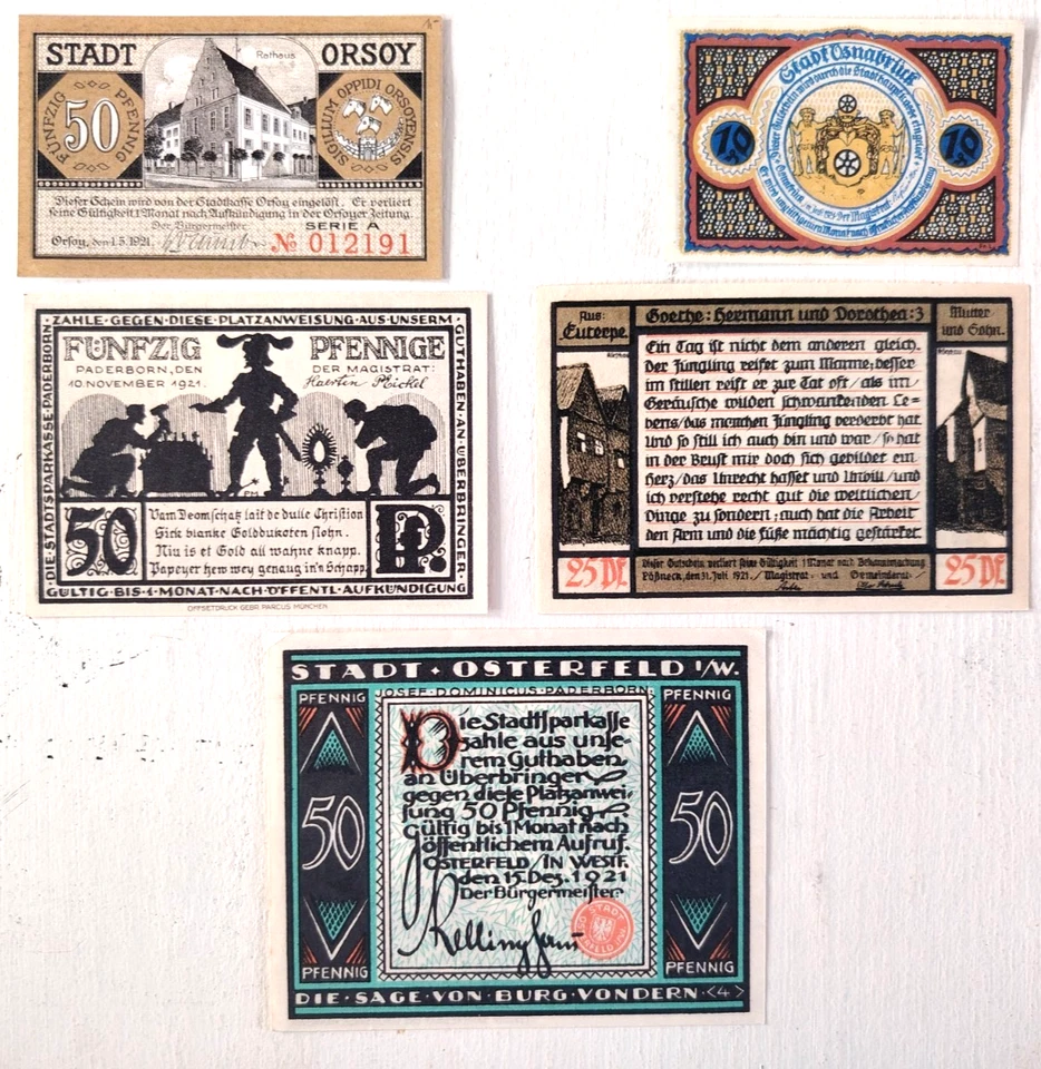 A/3- ALLEMAGNE - DEUTSCLAND - Lot de 5 Notgeld 1920/21 - NEUF - UNC - Photo 1/2