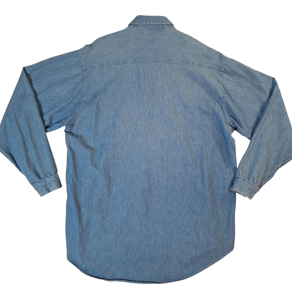 Camisa Vintage Disney Mickey Mouse Feminina Grande Denim Bordada Feita nos EUA Anos 90 - Imagem 2 de 4