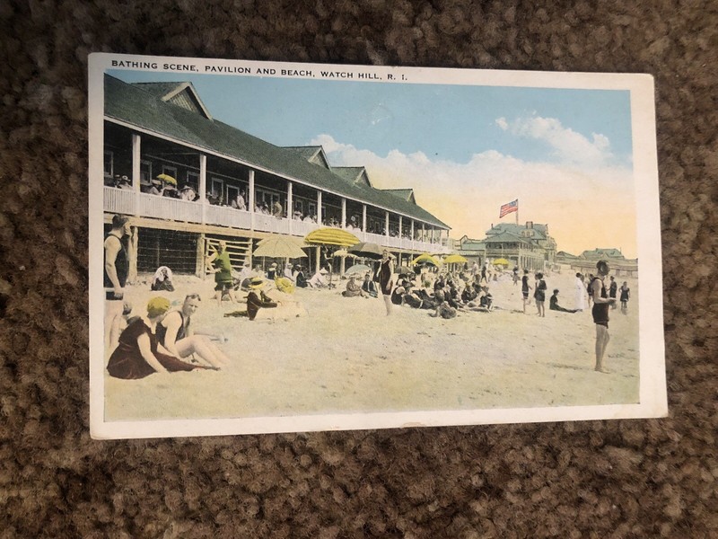 Vintage Postcard, Bathing Scene, Pavilion And Beach, Watch Hill, Rhode Island