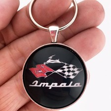Vintage 1960 Chevy Impala V Formation Racing Flags Emblem 1.2 Diameter Keychain