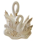 Vintage Hull Art Pottery White Double or Twin Swan Planter, #81 Shafer 23K Gold