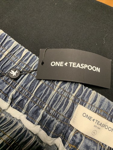 NWT One Teaspoon Parachute Pants in Blue Stripe Denim Style 25643 Baggy - Picture 2 of 17
