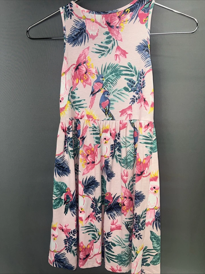 H&M девочек без рукавов хлопок розовый платье попугаи и цветочный тема размер 8/10 Y - Изображение 2 из 4