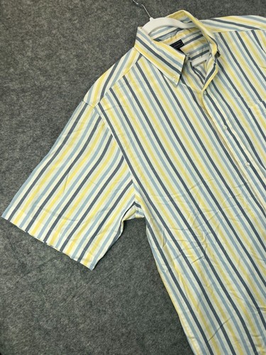Saddlebred Mens Medium Shirt Yellow Blue Striped Button Down Short Sleeve Cotton - Picture 9 of 11