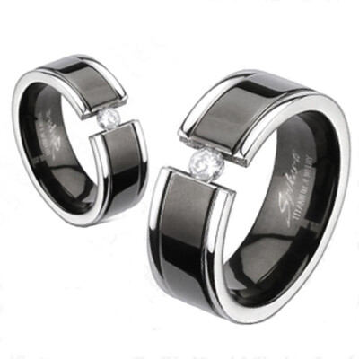 Men's Titanium Wedding Ring With Black Inner Band & CZ Stone | 8mm Width, Selectable Size 10 thumbnail image