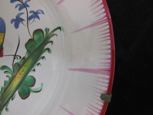 Antique Parrot Tropical Bird Plate Handpainted Pottery Italy or France 9" - Afbeelding 8 van 10