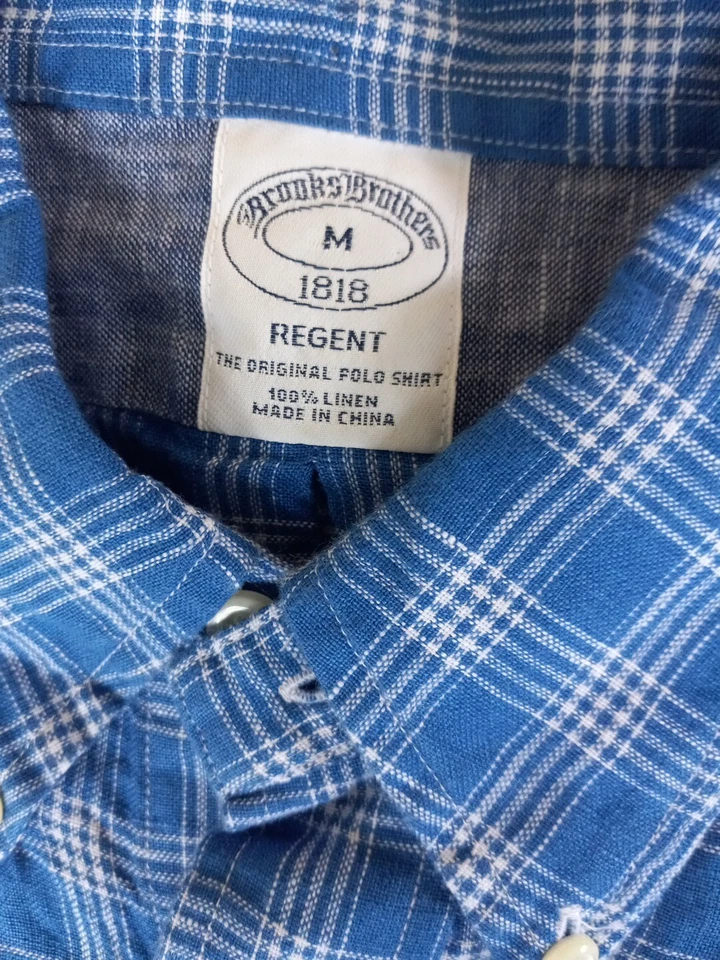 Camisa Polo Brooks Brothers Para Hombre 1818 Regent Lino Puro Botones Cuadros Original Foto 4 de 4
