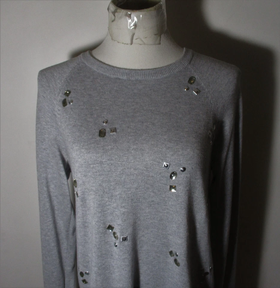 MICHAEL KORS Gray Long Sleeve Beaded Top Size S - Image 2 of 4