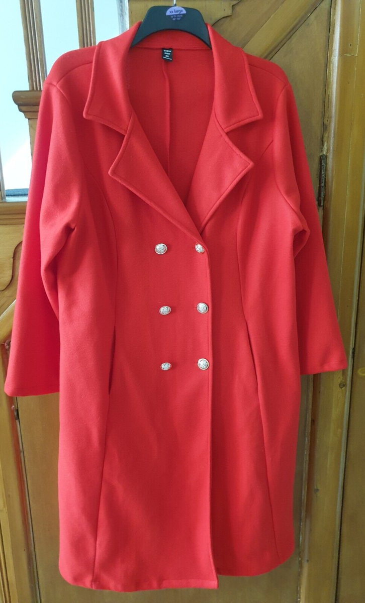 Shein Ladies Long Length Double Breasted Unlined Coat Red