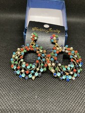 Beaded Wreath Multicolor Christmas holiday Earrings 109