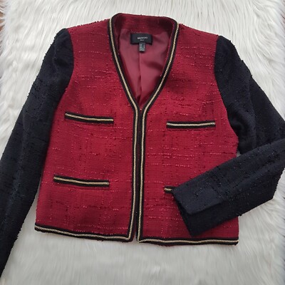 Mango Suit Womens Burgundy Black Tweed Boucke Gold Chain Blogger