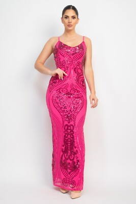 Elegant Long Dress With Hot Pink Sequins for Women's Parties Hot Pink size  L | eBay