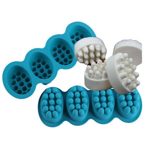 Jabón ovalado de masaje molde de silicona 4 cavidades para aceite esencial molde hecho a mano - Imagen 3 de 12