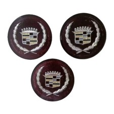 3 VTG Cadillac Medallion Caps 1980s Era Round Center Emblem Metal Burgundy 3.75"