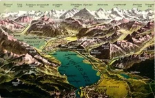 Lake Thun, Gross Spannort, Wetterhorn, Jungfrau Mt. & Peaks Switzerland Postcard