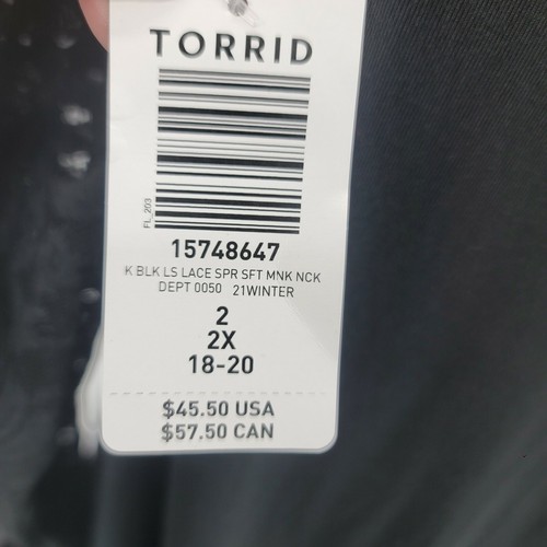 Torrid Black Lace Long Sleeve Mock Neck Top Women's 2X NWT - Picture 7 of 8