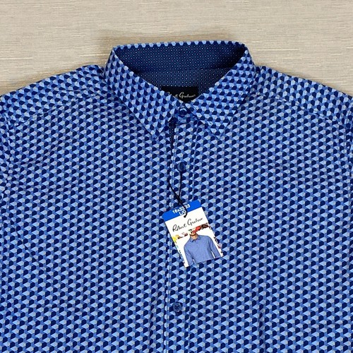 Robert Graham Dress Shirt Mens Large 16 Blue 3D Geometric Contrast Flip Cuffs - Picture 5 of 16