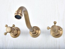 Antique Brass Double Handle Wall Bathroom Basin Faucet Sink Tub Mixer Tap 2sf512