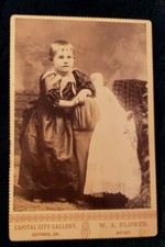 Cabinet Card- Little Girl  Her Doll. Early 1900s. Sweet. Lace Collar.