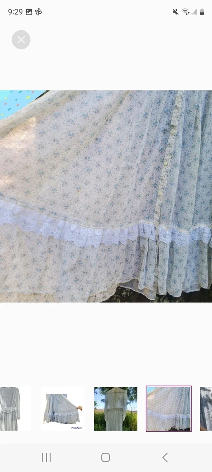 Caprichoso Vestido de Hadas Gunne Sax Pradera Años 70 Blanco Floral Cottagecore Raro De Colección Foto 4 de 4