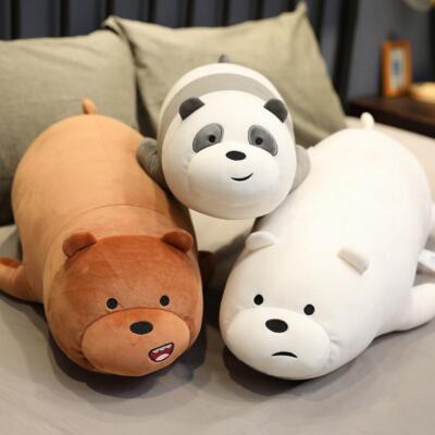 80cm Bare Bears Plush Toys Grizzly Panda Ice Bear Stuffed Doll Bedside Cushion