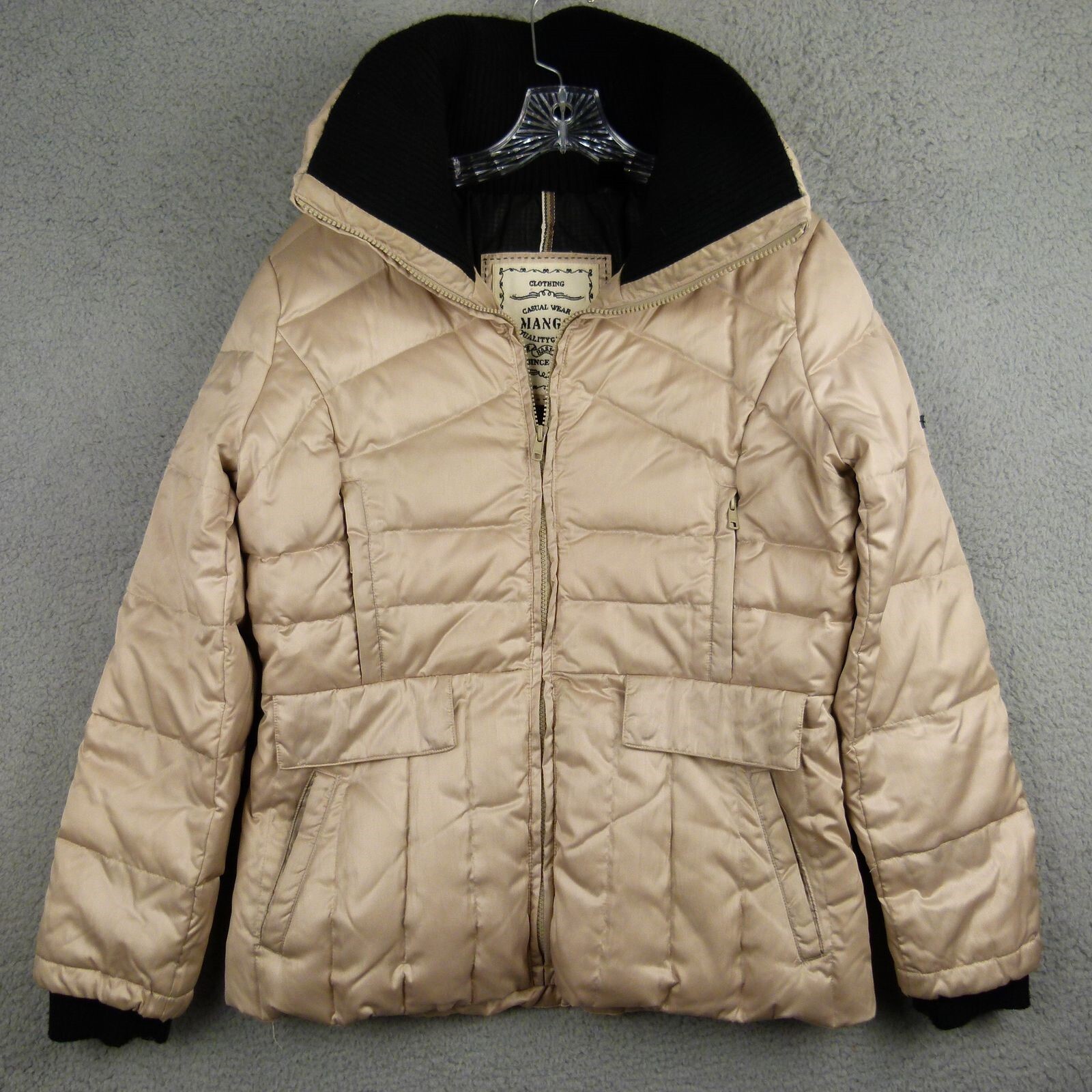 MNG Mango Womens Small Beige Quilted Duck Feather / Duck Down Insulated Jacket
