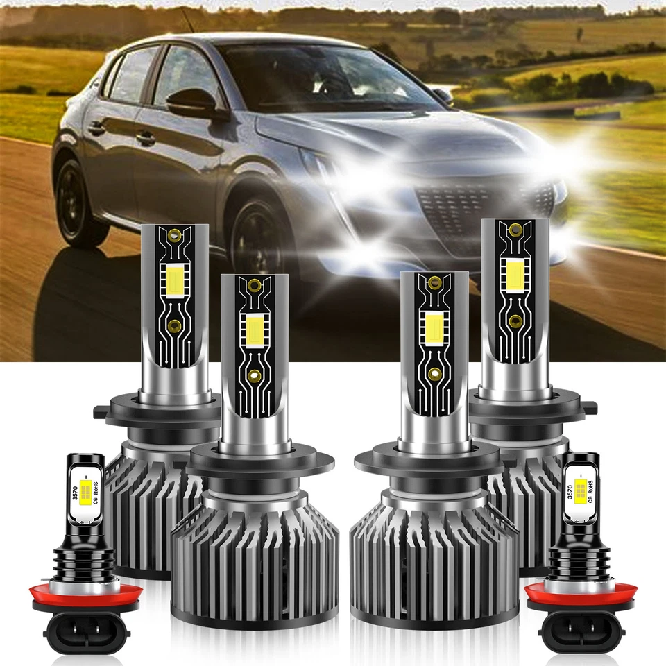 For Peugeot 208 GT 2017 LED Headlight +Fog Light Bulb High/Low Beam Super Bright - Изображение 2 из 4