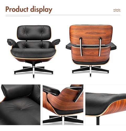 Classic Mid-century Swivel Armchair Lounge Chair Ottoman Genuine Leather - Picture 7 of 27