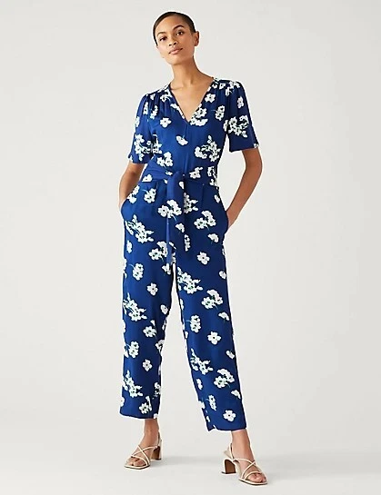 Floral short sleeve clearance jumpsuit
