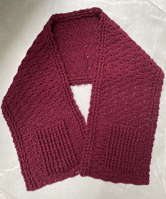 Handmade crochet Scarf with pockets Burgundy Maroon Women