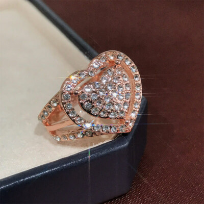 16mm Love Heart AAA Cz Band Women's 18K Rose Gold Filled Wedding Ring Size  6-10