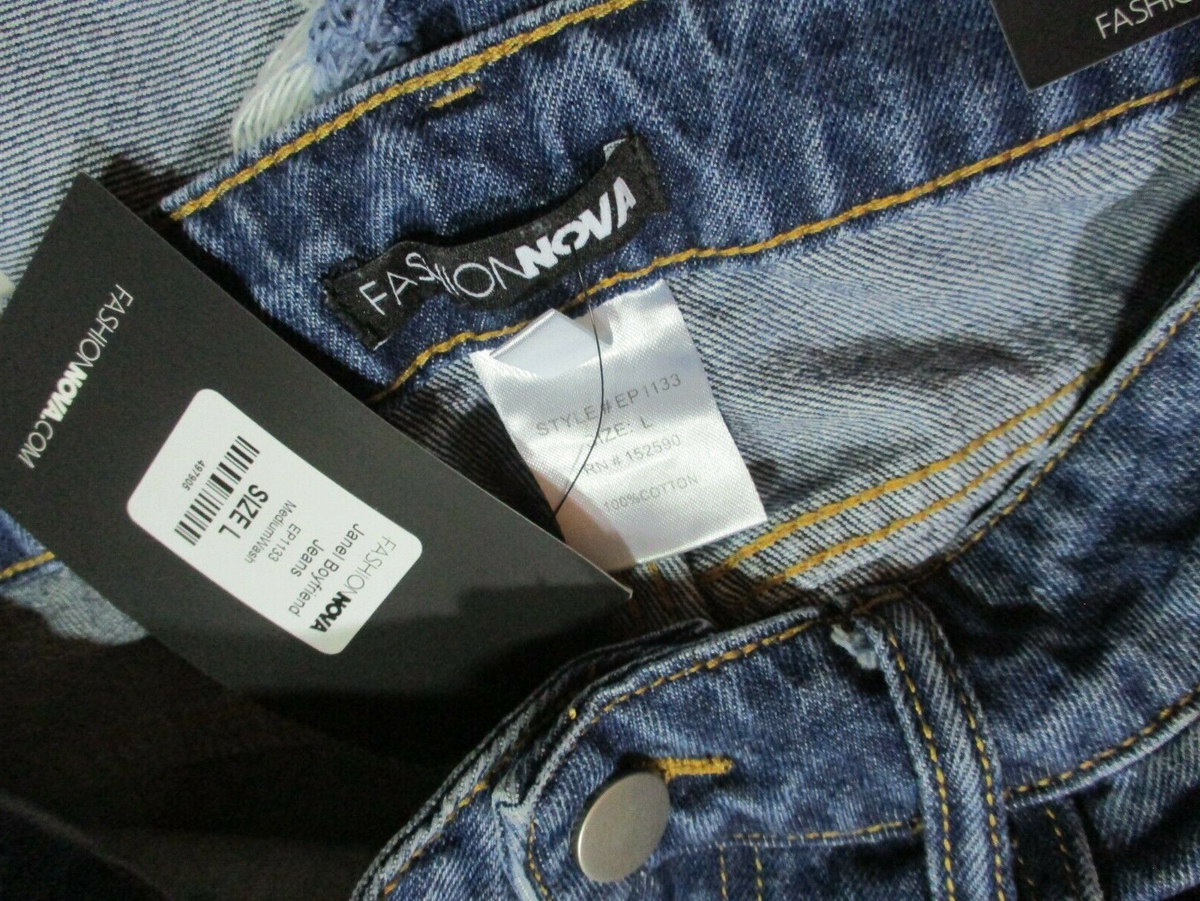 の New Fashionnova Large destroyed denim 100% cotton Janel Boyfrined