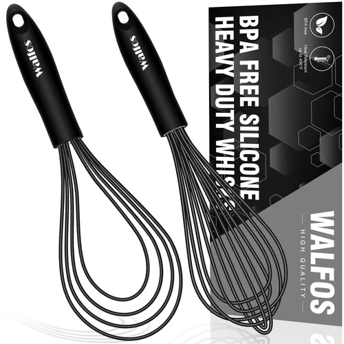 Walfos Whisk 11inch Flat Whisk and 10inch Balloon Whisk Combo,Silicone whisks...